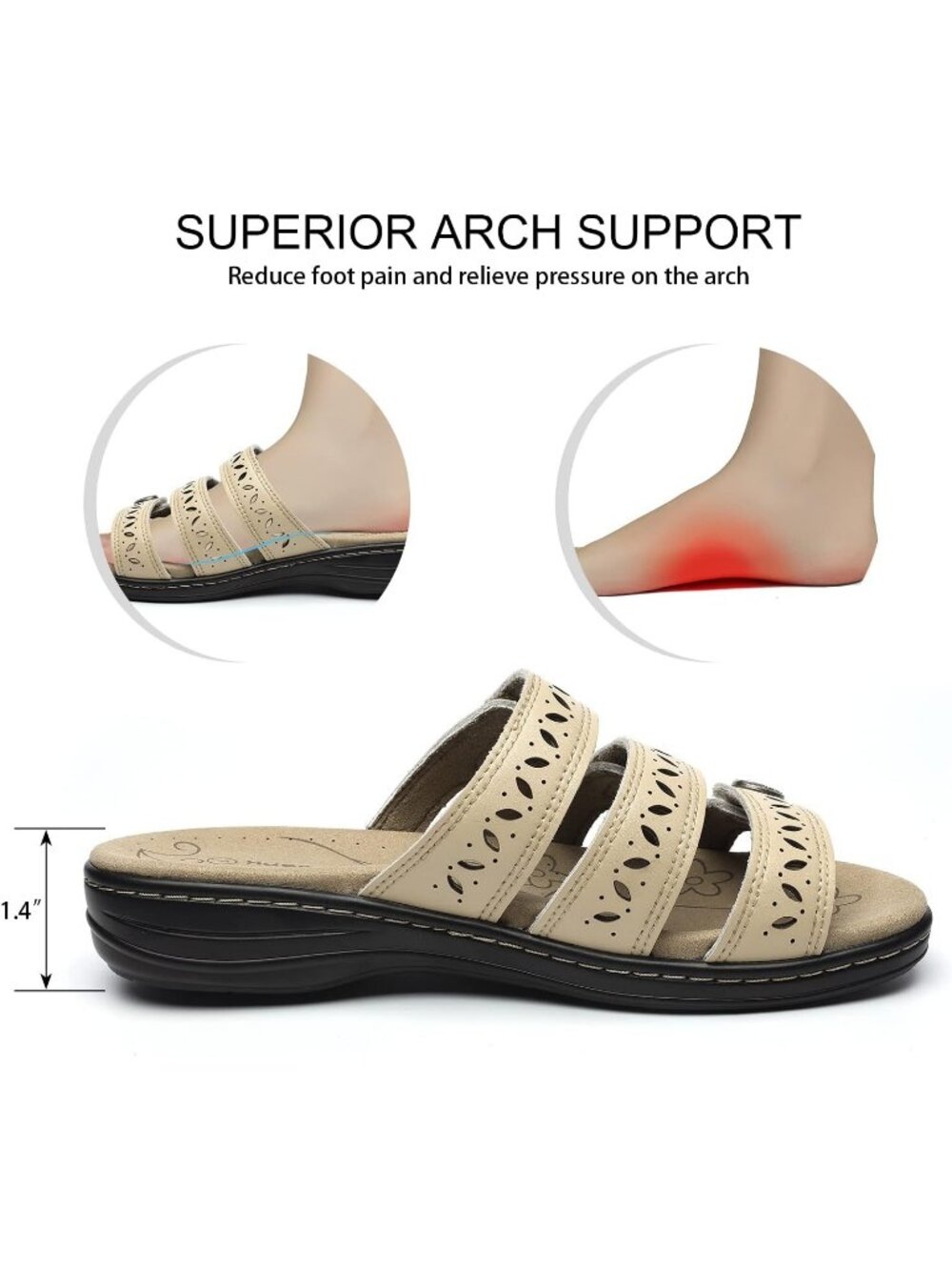 Women's Comfort Leather Slides Flat Sandals Nude Slip On Casual Walking Slippers - Picture 5 of 6